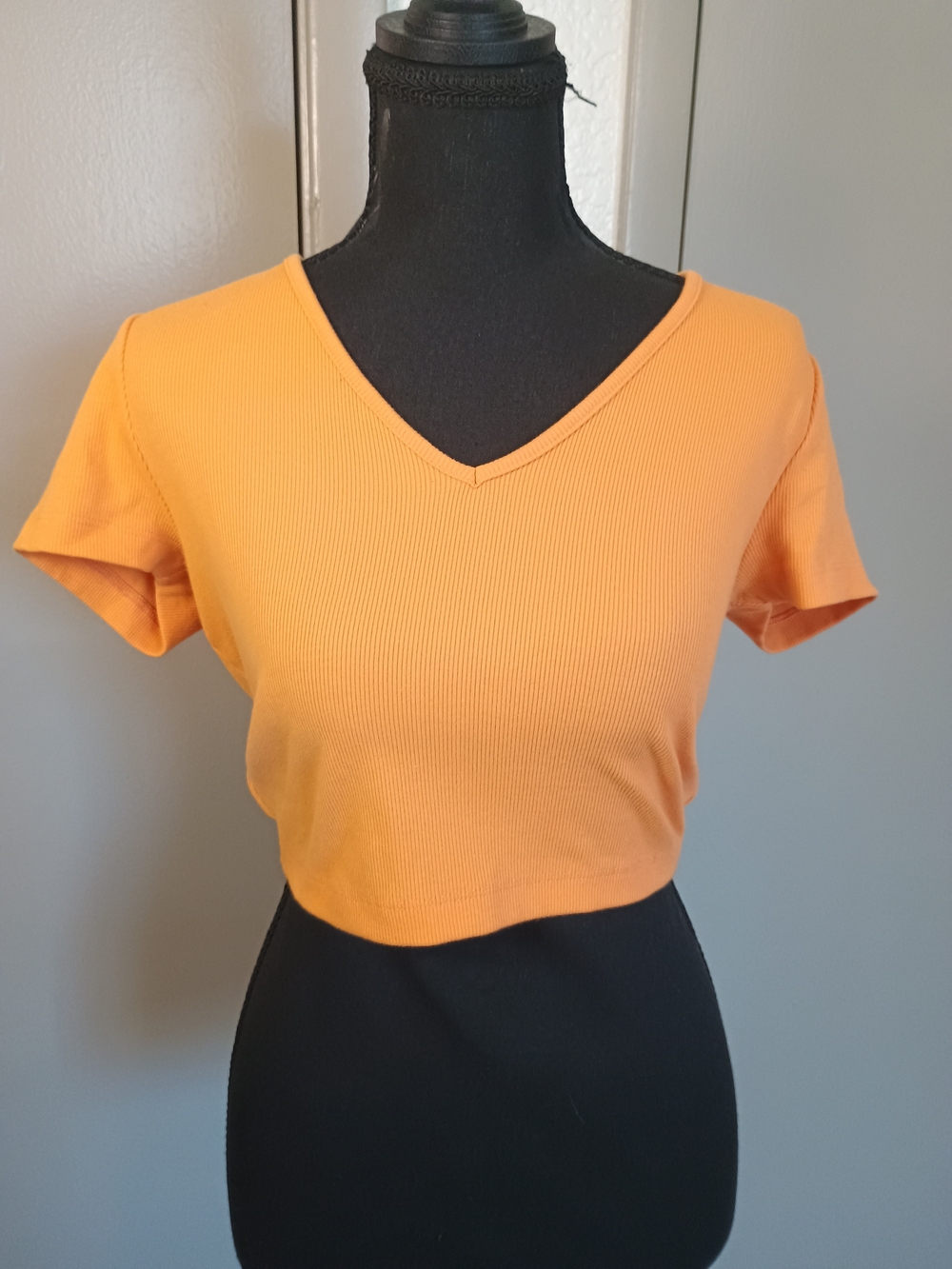 Wild Fable Ribbed V-Neck Drawstring Short Sleeve Crop Top Orange Medium
